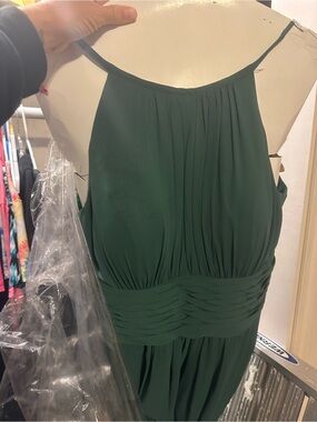 Azazie Dark Green Pleated Halter Maxi Dress